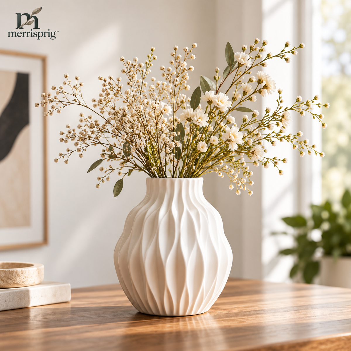 merrisprig Ivory Wave-Ribbed Vase