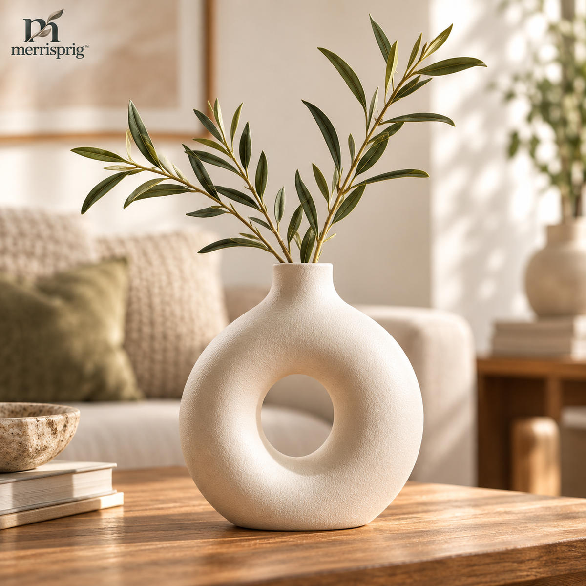 merrisprig Textured Ivory Donut Vase