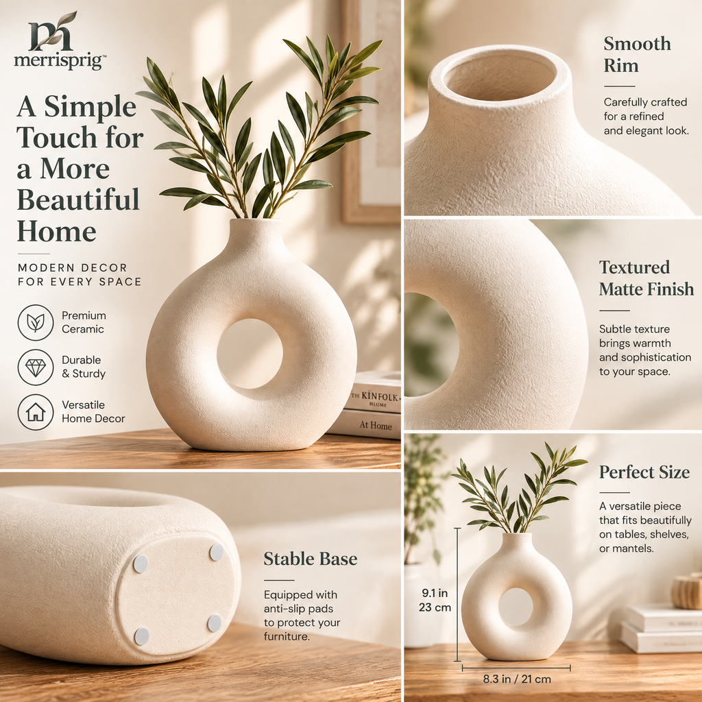 merrisprig Textured Ivory Donut Vase