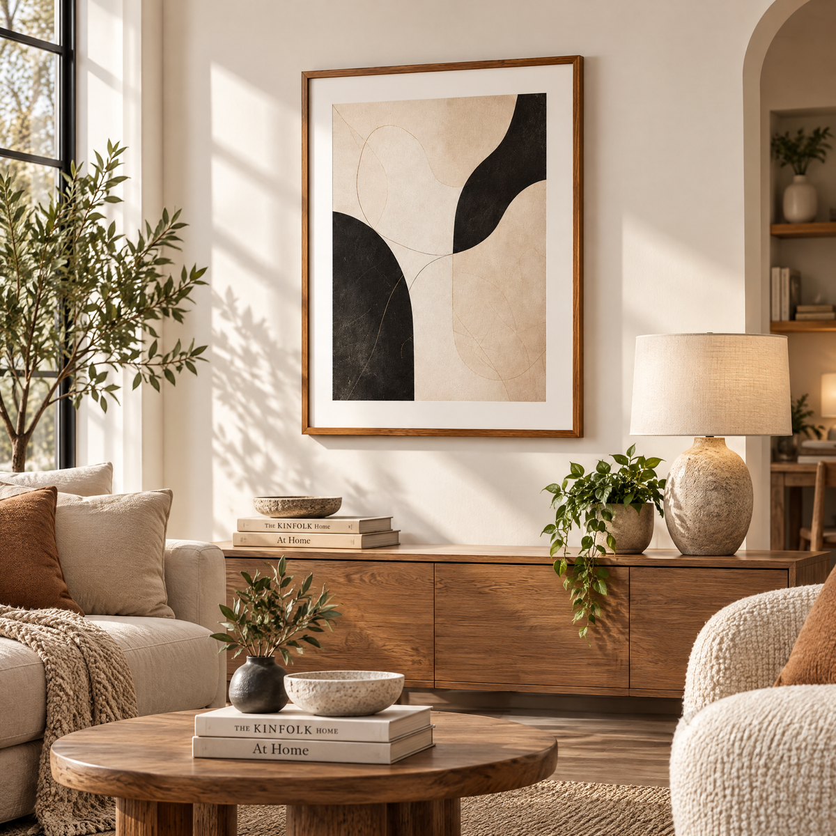 merrisprig Black & Beige Abstract Framed Wall Art