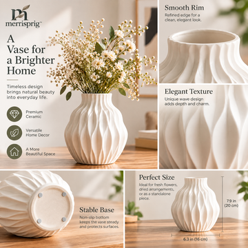 merrisprig Ivory Wave-Ribbed Vase