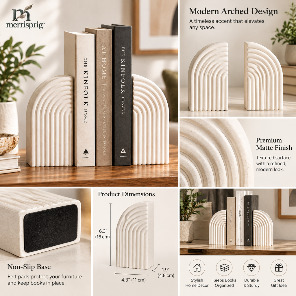 merrisprig Ivory Arch Bookends, Set of 2
