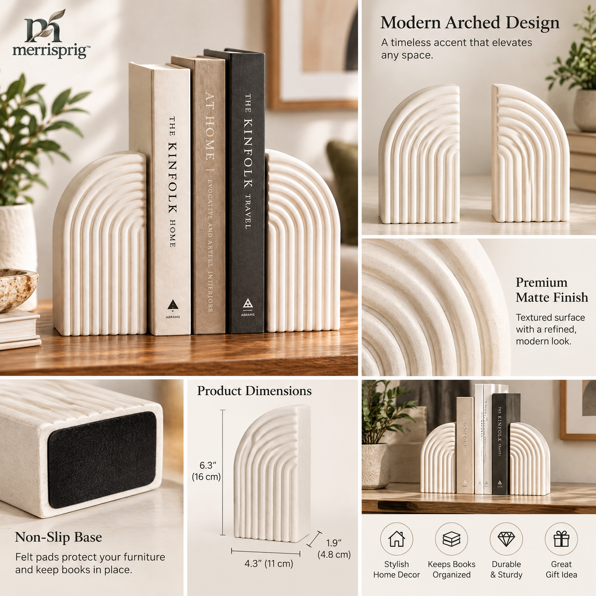 merrisprig Ivory Arch Bookends, Set of 2