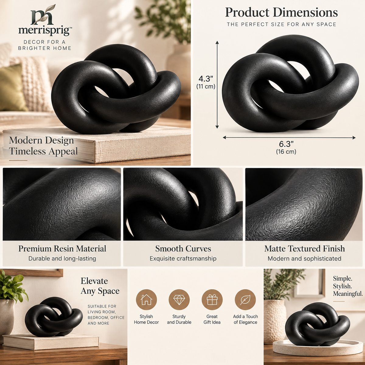 merrisprig Black Abstract Knot Sculpture