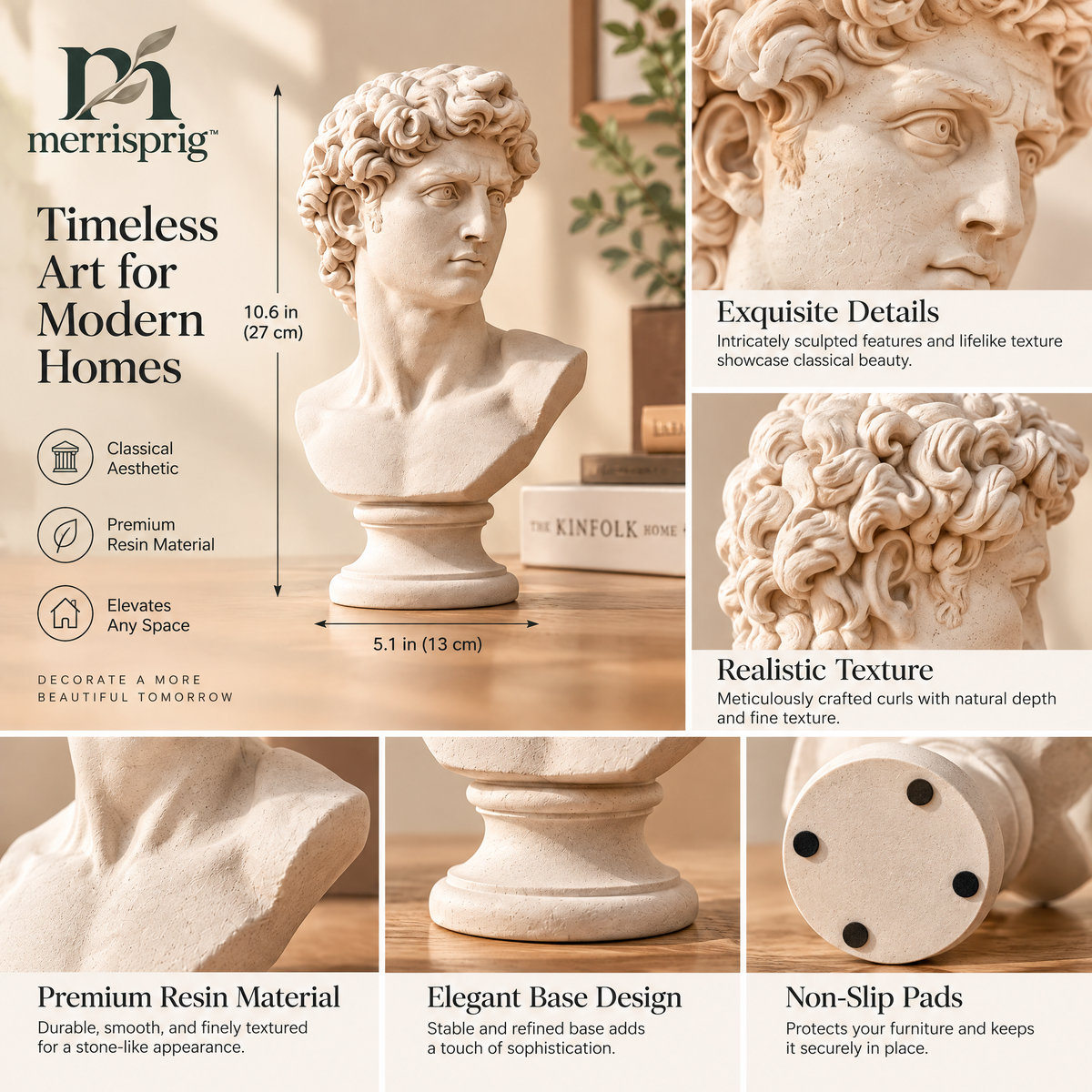 merrisprig Ivory David Bust Sculpture