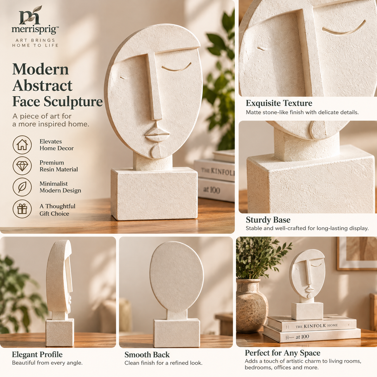 merrisprig Ivory Abstract Face Sculpture