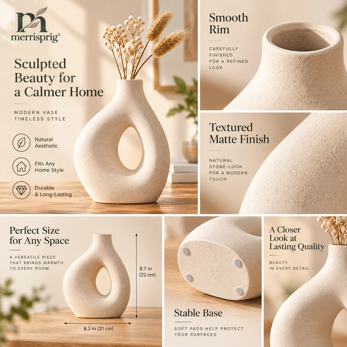 merrisprig Ivory Asymmetric Teardrop Vase