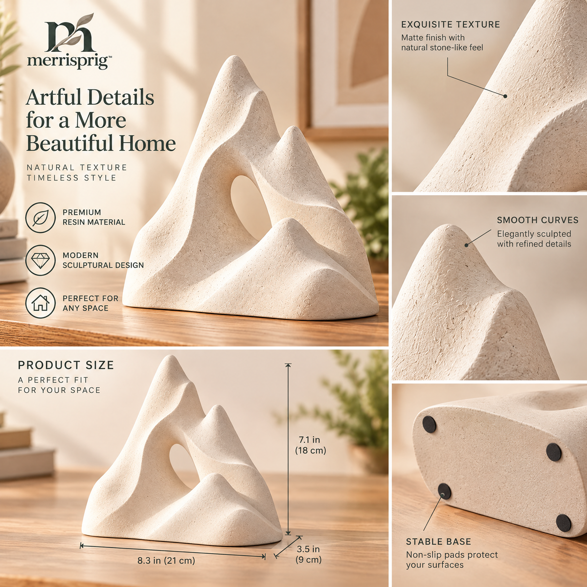 merrisprig Ivory Abstract Mountain Arch Sculpture
