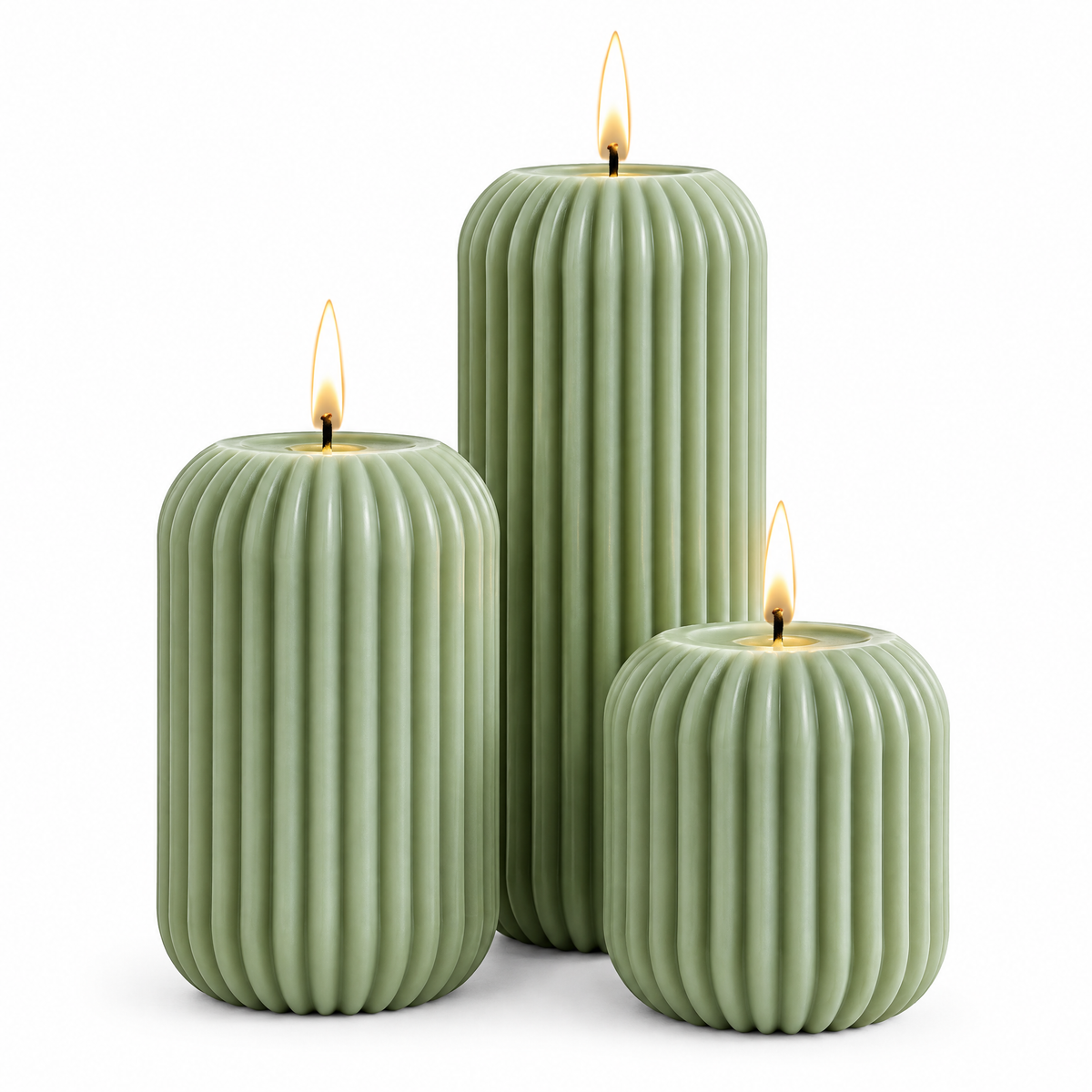 merrisprig™ Ivory Ribbed Pillar Candles, Set of 3