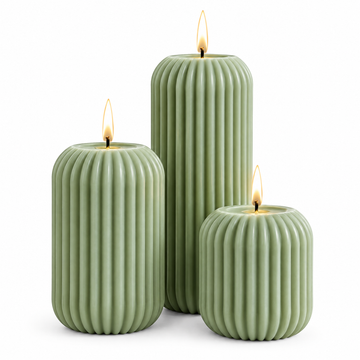 merrisprig™ Ivory Ribbed Pillar Candles, Set of 3
