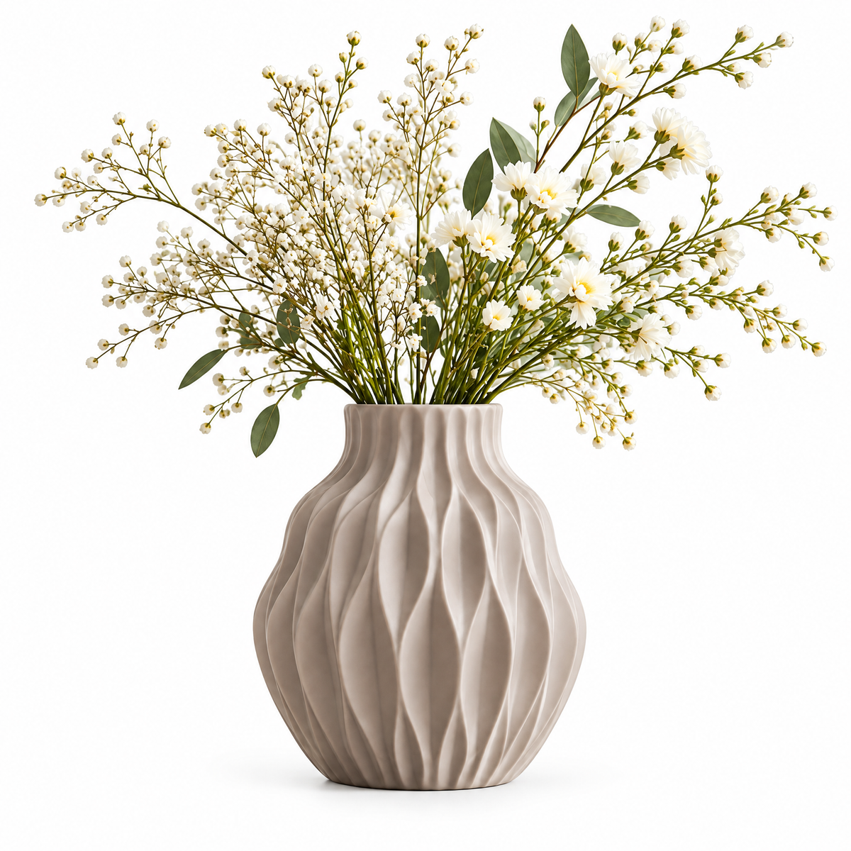 merrisprig Ivory Wave-Ribbed Vase